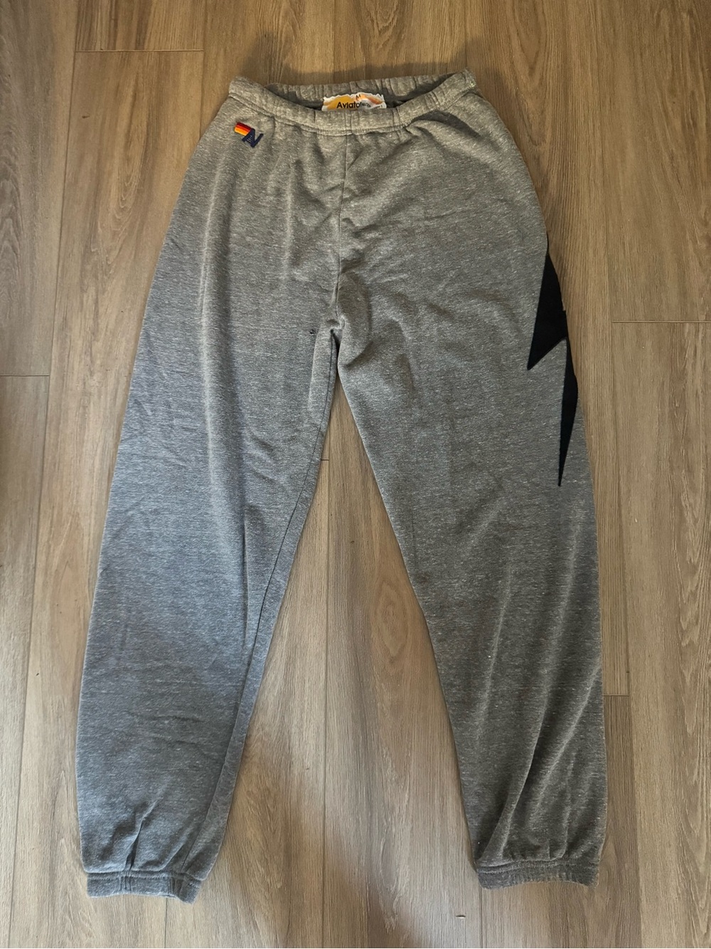 Aviator Nation Gray Sweatpants with Black Lightning Detail. Size M